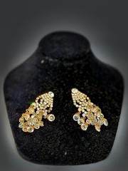 Vintage Rhinestone Bib Necklace Clip On Earrings Set Gold Tone Crystal Bridal