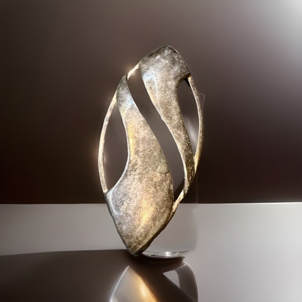 Vintage Sterling Silver 925 Modernist Abstract Pendant Slide Textured Open Work