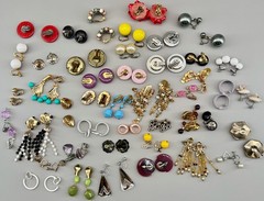 Vintage Clip Earrings Lot of 44 Mix Materials Enamel Lucite Glass Acrylic Stone
