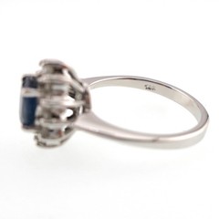 Classic 14k Solid White Gold Natural Blue Sapphire and Diamond HALO Ring Sz 6.5