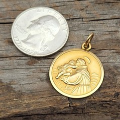 Vintage 18K Yellow Gold Saint Anthony Religious Charm Pendant 750 for Necklace