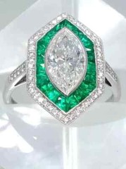 Art Deco Vintage Style Marquise Lab Created Diamond Emerald Wedding Silver Ring
