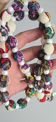 Vintage Silk Covered Glass Beads White Colorful Necklace