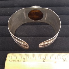 Sterling Indonesia 925 Bangle Wide Cuff with Round Faceted Tiger Eye Stone