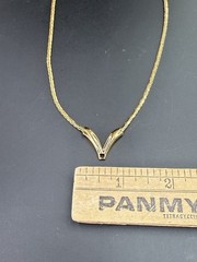 Vtg Monet Necklace V Shape Chevron Pendant Round Cobra Link Chain Gold Tone