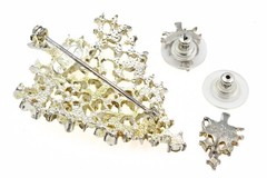 Eisenberg Ice Designer Rhinestone Faux Pearl Christmas Tree Brooch Earrings Set