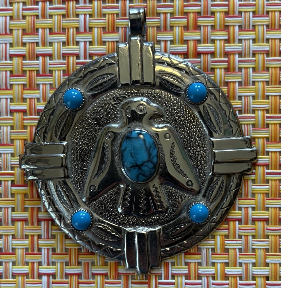 Bell Trading Navajo Thunderbird Pendant – Nickel – “Turquoise” Marked – No Chain