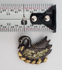 925 Swan Brooch 1.25in Rhodium Plate Sterling Silver Peridot Onyx Figural Estate