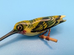 Takahashi Bird Pin Brooch Carved Female Anna Hummingbird Vintage Signed Box