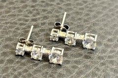 Cubic Zirconia CZ Triple Drop Past Present Future Earrings 925 Silver Studs