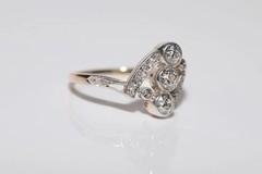 Art Nouveau Lab Created Diamond Navette Three Stone Engagement 925 Silver Ring