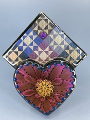 Brooch Betty Williams Carbol images of the heart wood multi colored art 3.25″