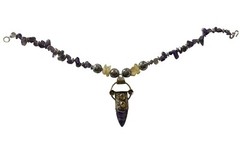 Crystal Necklace Amethyst Amber Color Unk Origin Huge Swing Pendant Handcrafted