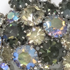 Large Dome Unsigned Star Prong Set Glass Rhinestone Brooch Silver Grey Tone 2″