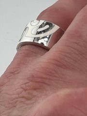 Designer white enamel band ring size 6 3/4 925 Sterling silver wide & chunky