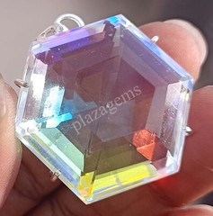 110 CT Hexagon Mystic Topaz 925 Sterling Silver Bi Color Pendant Gems 5MRK