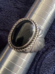 Vintage Navajo Sterling Silver Oval Cabochon Onyx Ring Size 11.25 Signed B