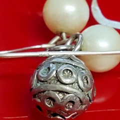 VTG 925 Faux Pearl Drop Earrings 1.5in Sterling Silver 7gtw Pattern Bead Artisan