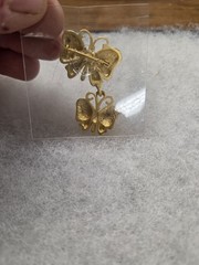 Vtg brushed gold tone Butterfly combo Pin