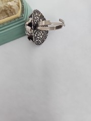 Western Germany Large Topaz Glass Rhinestone Ring Art Nouveau Silver-toned Adj.