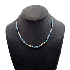 Southwestern Style Multi Color Blue Stone and Metal Vintage Necklace 17 Inch