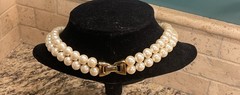 NAPIER Signed 2-Strand Pearl Gold Plated GORGEOUS Collar 1986 Statement Necklace