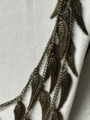 Multi Strand Layered Bronze Chain Necklace Wing Charms n955