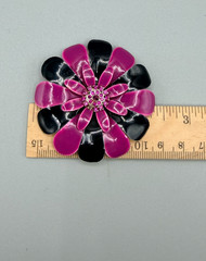 Vntg Purple and Black Flower Brooch, Anodized Aluminum with Crystal Sparkle #936