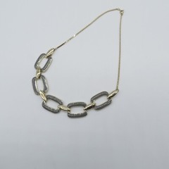 Vintage Gray Enamel Link Statement Necklace Gold Tone Retro Style 19″
