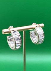 Vintage Baguette Crystals Channel Set Gold Tone Hoop Earrings