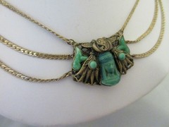 Antique Vintage 1920s EGYPTIAN REVIVAL NECKLACE art deco green czech glass