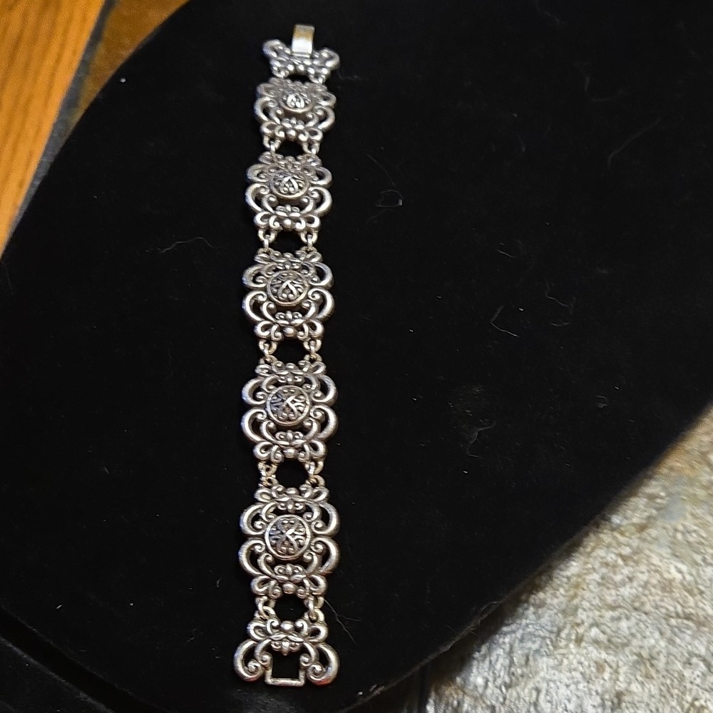 Vintage Ornate Silver Link Bracelet, Asymmetrical Art Fashion Jewelry