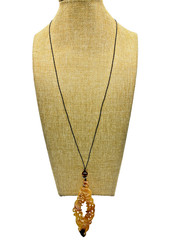 21st & Stone Carved Old Jade Carnelian Bead Leather Cord Silver Accents Necklace