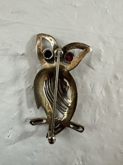 VTG 1980’S STERLING SILVER 925 1/2 CARAT GARNET MARCASITE OWL PIN