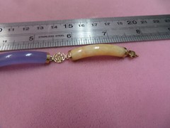 7.25″ 14K Lavender & Yellow Jadeite Jade Bracelet 18.78 Grams