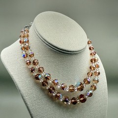 Vintage AB Double Strand Chocker Mauve Glass Mid Century 12-14″ Bohemian Romanti