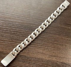 Heavy ~80g Floral Cross ID Bracelet 8.5in Chunky Silver Tone Vintage Gothic