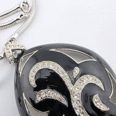 Eisenberg Black Enamel and Rhinestone Necklace And Earrings GF Chain AS IS.