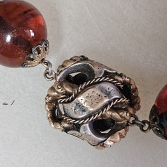 LOUIS ROUSSELET Necklace Amber Glass Beads & Brass 15″ Made In France Vintage