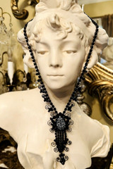 D&E Juliana Book Piece Long Black Rhinestone Floral Transfer Gun Metal Necklace