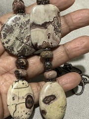 Chunky Stone Link Necklace Earth Tone Dark Silver Stone Chain Link 34 “