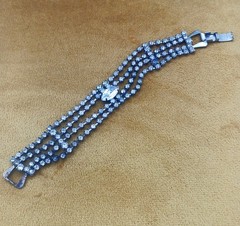 Vintage Wide Clear Rhinestone Crystal Bracelet Art Deco Glam Retro 1950s 1960s
