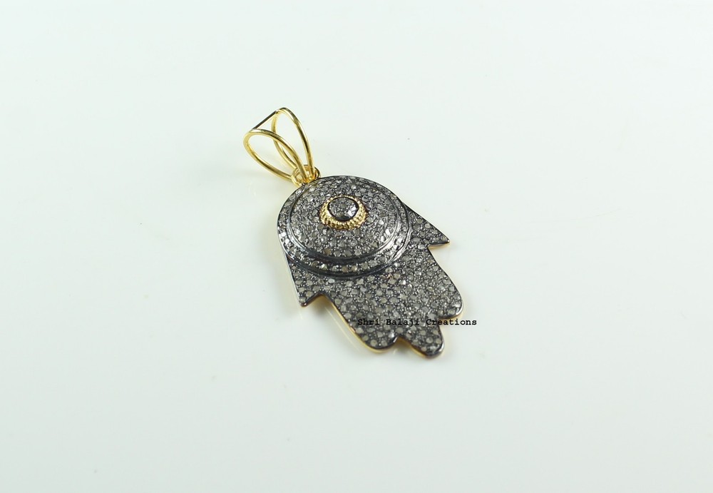 Natural RoseCut Diamond 925 Sterling Silver With Gold Plated Pendant Jewelry