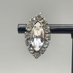 Vintage 1940-50s Marquise Shape Rhinestone Silver-Tone Post Back 1″ Earrings