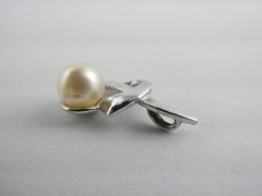 Vintage Sterling Silver Genuine Pearl Textured Setting Pendant 925 1g .75 Inch