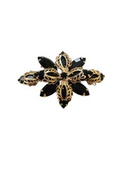 Vintage Goldtone Faceted Black Navette Stones Unsigned Brooch ~ 2 1/8″