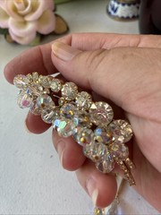 Vintage JULIANA D&E Clear AB Bead Gold Tone Cha Cha Leaf Pin Brooch + 2 Earrings