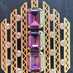 ABSOLUTELY STUNNING! N/M VTG ANTIQUE GOLD FILLED DECO pendant PURPLE RHINESTONES