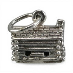 Sterling Silver LOG CABIN Charm for Bracelet PENDANT Brown County VINTAGE Cute!