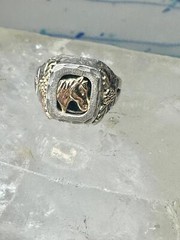Black Hills Gold Ring onyx horse leaves cowgirl band sterling silver size 6 wome